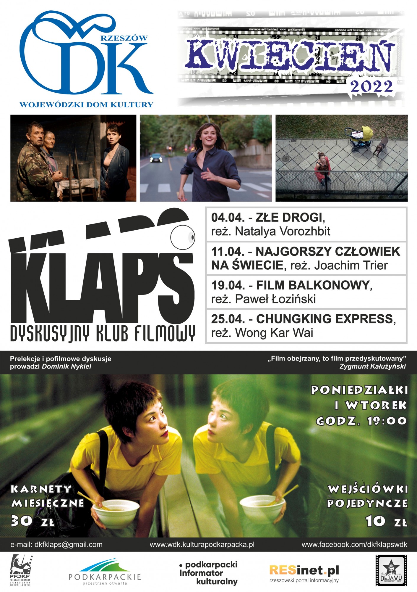 plakat DKFu KLAPS na kwiecień