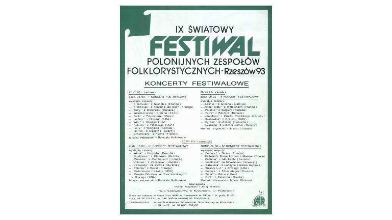 IX Światowy Festiwal Polonijnych Zespołów Folklorystycznych : Rzeszów 1993 : koncerty festiwalowe [Afisz]